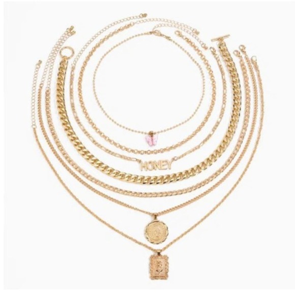 Women's 7 Piece Gold Tone Fashion Jewelry Pendant Necklace Set - Picture 3 of 5